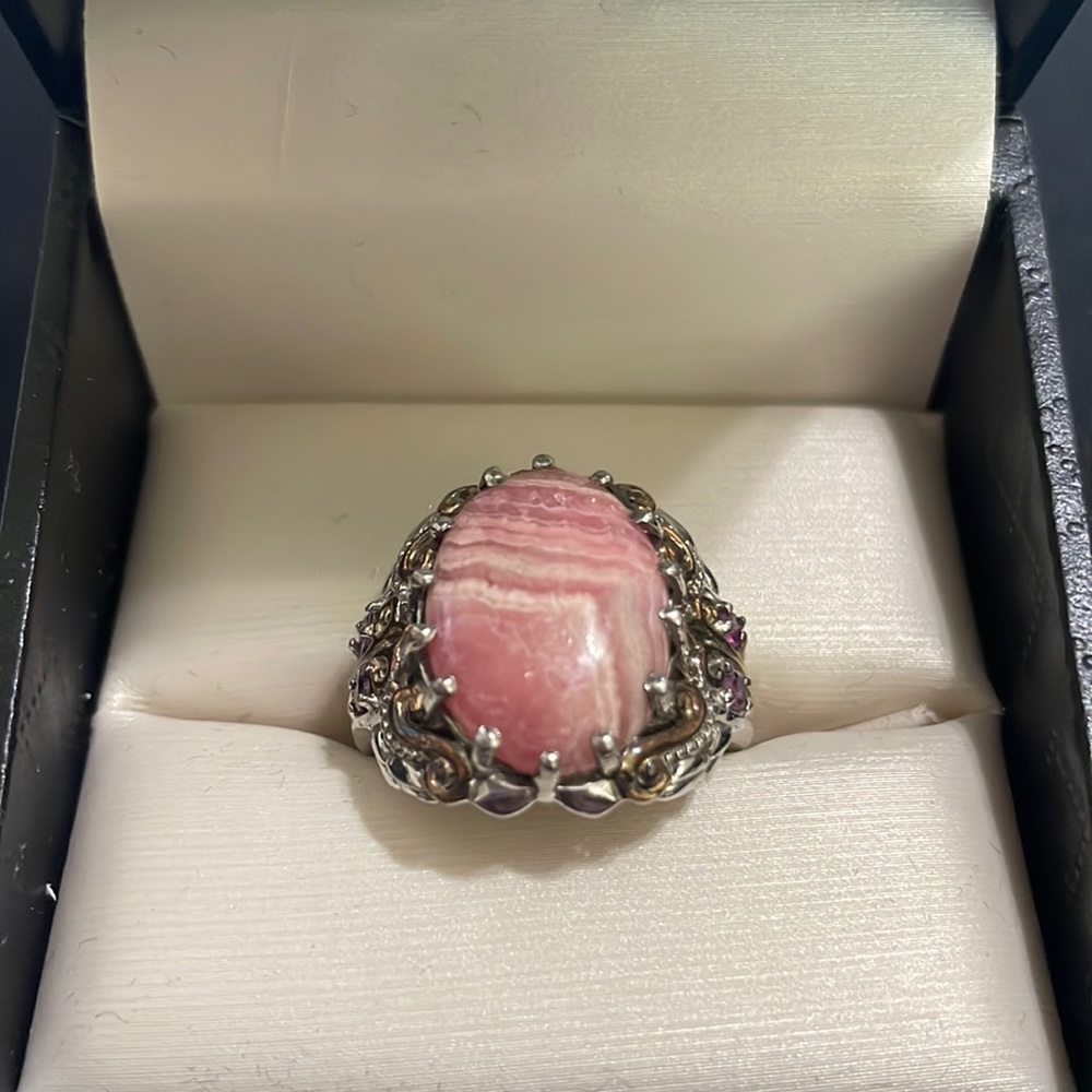 Pink Quartz Silver Ring Sz 7.